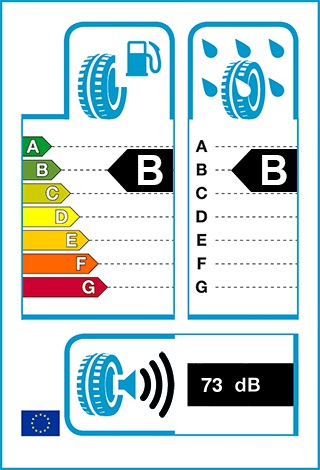 Üzemanyag-hatékonyság: B, Fékezés nedves úton: B, Gördülési zaj: 73 dB