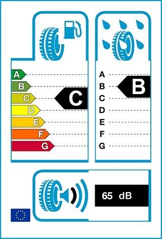 Üzemanyag-hatékonyság: C, Fékezés nedves úton: B, Gördülési zaj: 65 dB