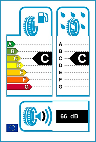 Üzemanyag-hatékonyság: C, Fékezés nedves úton: C, Gördülési zaj: 66 dB